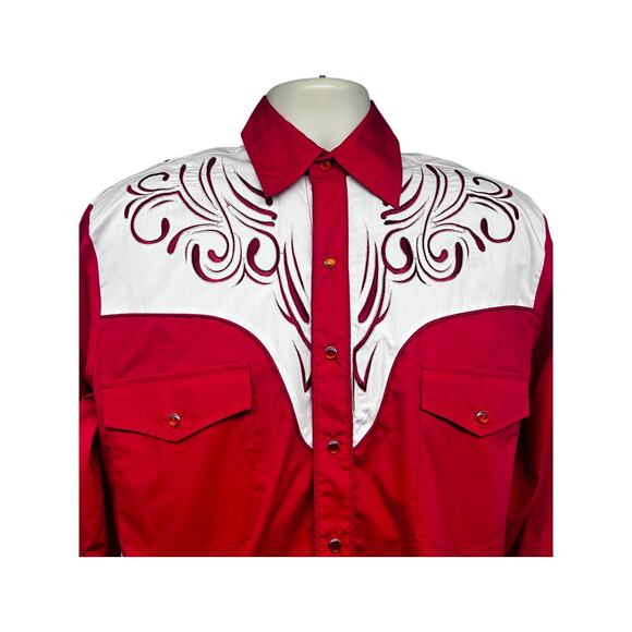 Dragonfly Mens Vintage Cowboy Western Red Pearl Snap Popper Shirt Medium - Picture 4 of 11